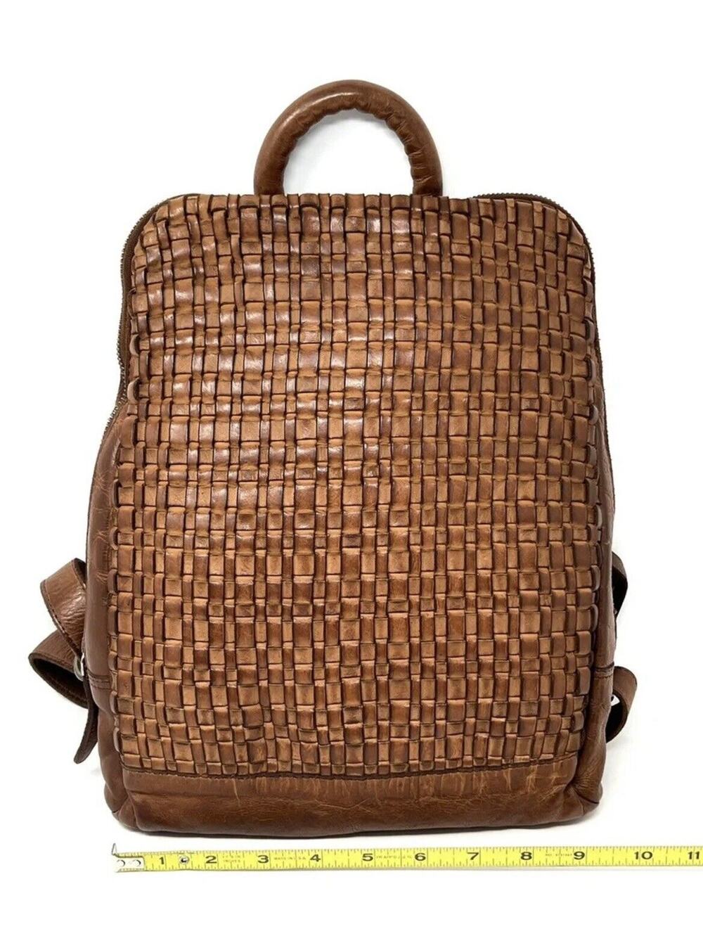 Vilenca Holland Backpack Distressed Leather Woven Braided TK48 Cognac Brown NWT